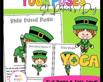 Cartes de mouvement pour le yoga Leprechaun – Un yoga amusant et amusant pour les enfants ! Pleine page et cartes de tâches incluses ! Idéal pour les pauses cerveau