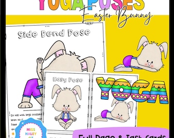 Cartes de mouvement pour le yoga du lapin de Pâques – Un yoga amusant et amusant pour les enfants ! Pleine page et cartes de tâches incluses ! Idéal pour les pauses cerveau