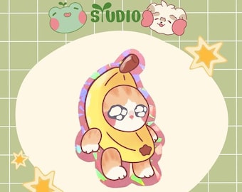 Crying Banana Cat Holographic Sticker
