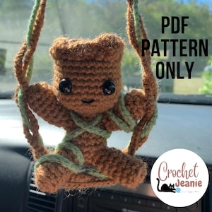 Wzór szydełkowy na Baby Groot – wiszące lusterko samochodowe pluszowe – Amigurumi PDF dla początkujących