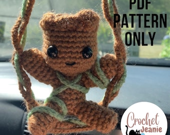 Baby Groot Crochet Pattern – Hanging Car Mirror Plush – Amigurumi PDF for Beginners