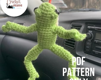 Crochet Frog Pattern – Hanging Car Mirror Plush – Amigurumi PDF for Beginners