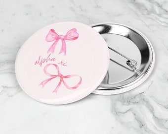 Alpha Xi Delta Pin-Back Button - Pink Bows Alpha Xi Delta Button, Bows Alpha Xi Delta Bid Day Merch Ideas, Alpha Xi Delta Gift Ideas