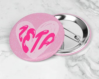 Zeta Tau Alpha Pin-Back Button - Pink Glitter Heart Pin-Back Button, Pink Zeta Tau Alpha Bid Day Merch Ideas, Zeta Tau Alpha Gift Ideas