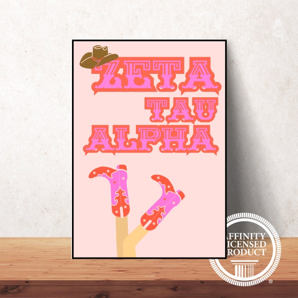 Zeta Tau Alpha Poster - Zeta Tau Alpha Wall Art, Zeta Tau Alpha Decor, Zeta Tau Alpha Merch Ideas, Zeta Tau Alpha Cowgirl Poster, Pink Art