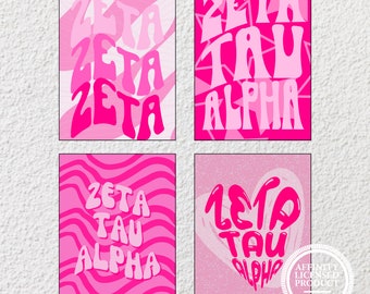 Zeta Tau Alpha Poster Set - Set of 4, Zeta Tau Alpha Wall Art, Zeta Tau Alpha Decor, Zeta Tau Alpha Merch Ideas, Maximalist Pink Poster Set