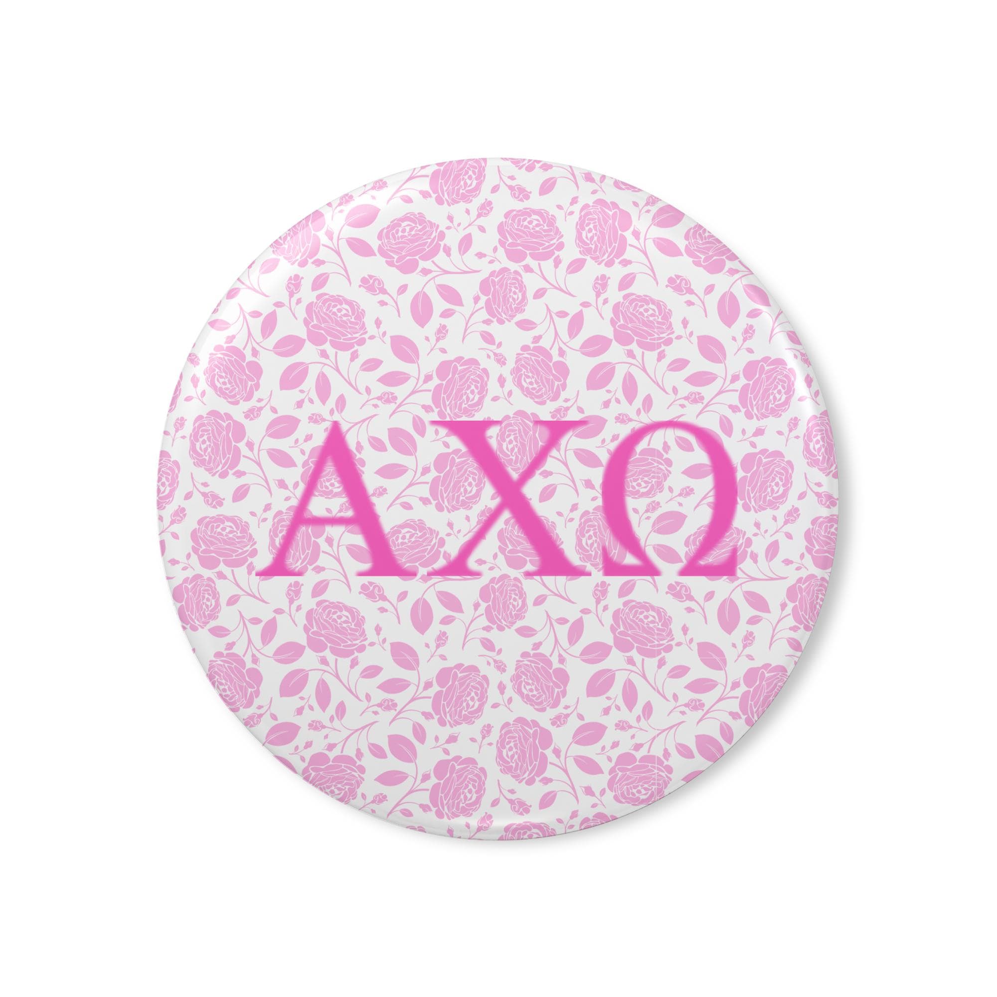 Alpha Chi Omega Button - Pink Flowers Button Pin, Pink Alpha Chi Omega ...
