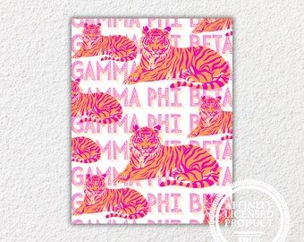 Gamma Phi Beta Print - Tiger Gamma Phi Beta Wall Art, Tiger Gamma Phi Beta Digital Download, Custom Gamma Phi Beta Big/Little Gift Ideas