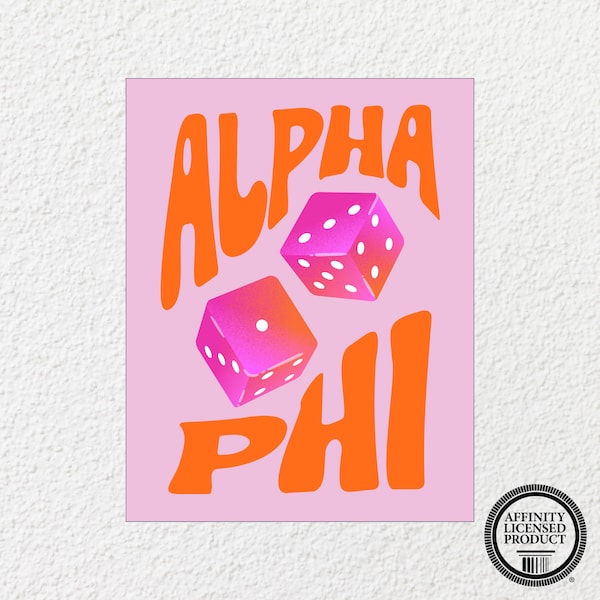 Alpha Phi Print - Custom Alpha Phi Poster, Dice Alpha Phi Wall Art, Custom Sorority Print, Alpha Phi Maximalist Sorority Print, Pink Print