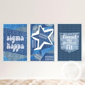 Sigma Kappa Poster Set - Set of 3, Custom Sigma Kappa Print Set, Denim Sigma Kappa Wall Art, Sigma Kappa Gift Ideas, Sorority Gift Ideas