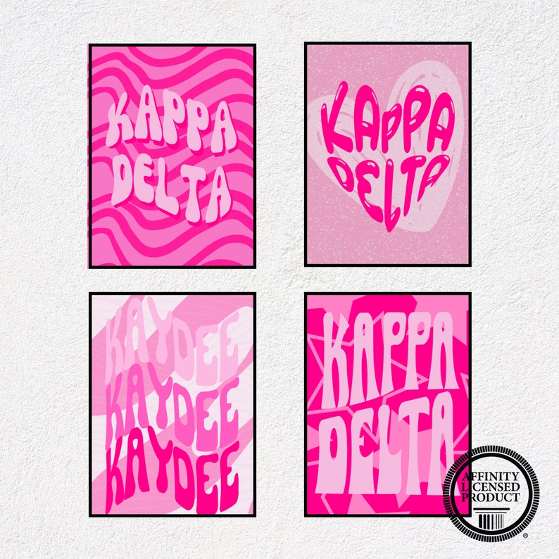 Kappa Delta Poster Set Set of 4, Custom Kappa Delta Prints, Pink Kappa Delta Art, Kappa Delta