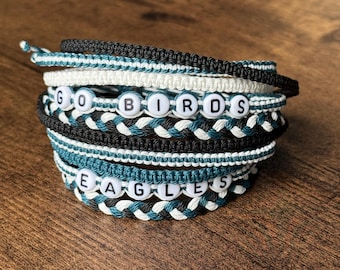 Adjustable Waxed Cord Friendship Bracelet | Philadelphia Football | Eagles Sports Team Bracelet