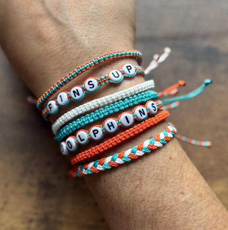 Verstelbare waxkoord vriendschapsarmband | Miami Football | Dolphins Sports Team-armband afbeelding 3