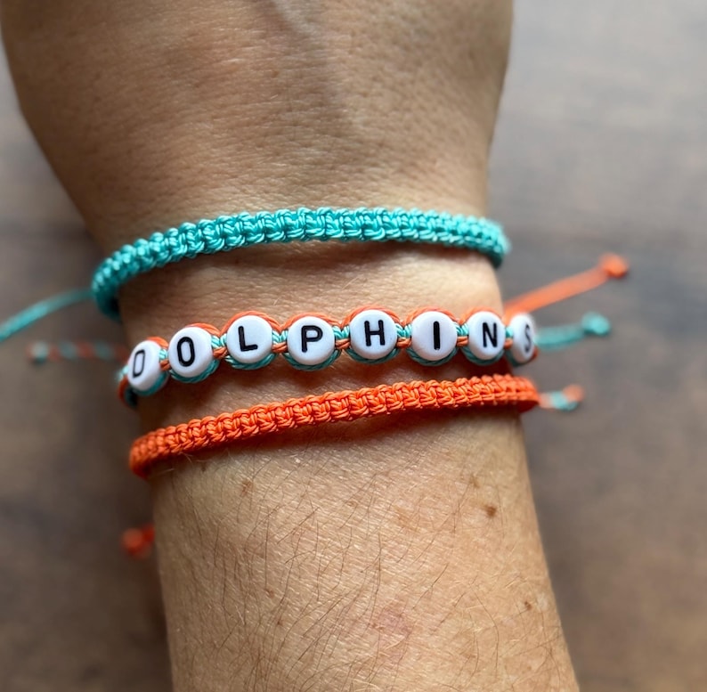 Verstelbare waxkoord vriendschapsarmband | Miami Football | Dolphins Sports Team-armband afbeelding 4