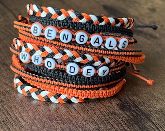 Adjustable Waxed Cord Friendship Bracelet | Cincinnati Football | Bengals Sports Team Bracelet
