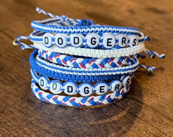 Regulowana bransoletka przyjaźni z woskowanego sznurka | Los Angeles Baseball | Bransoletka drużyny sportowej Dodgers