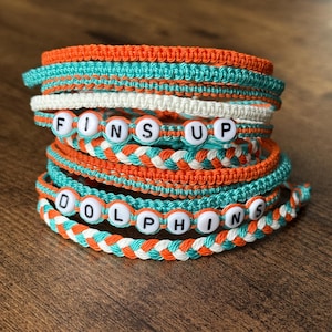 Verstelbare waxkoord vriendschapsarmband | Miami Football | Dolphins Sports Team-armband afbeelding 1