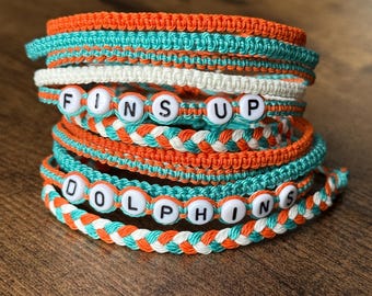 Adjustable Waxed Cord Friendship Bracelet | Miami Football | Dolphins Sports Team Bracelet