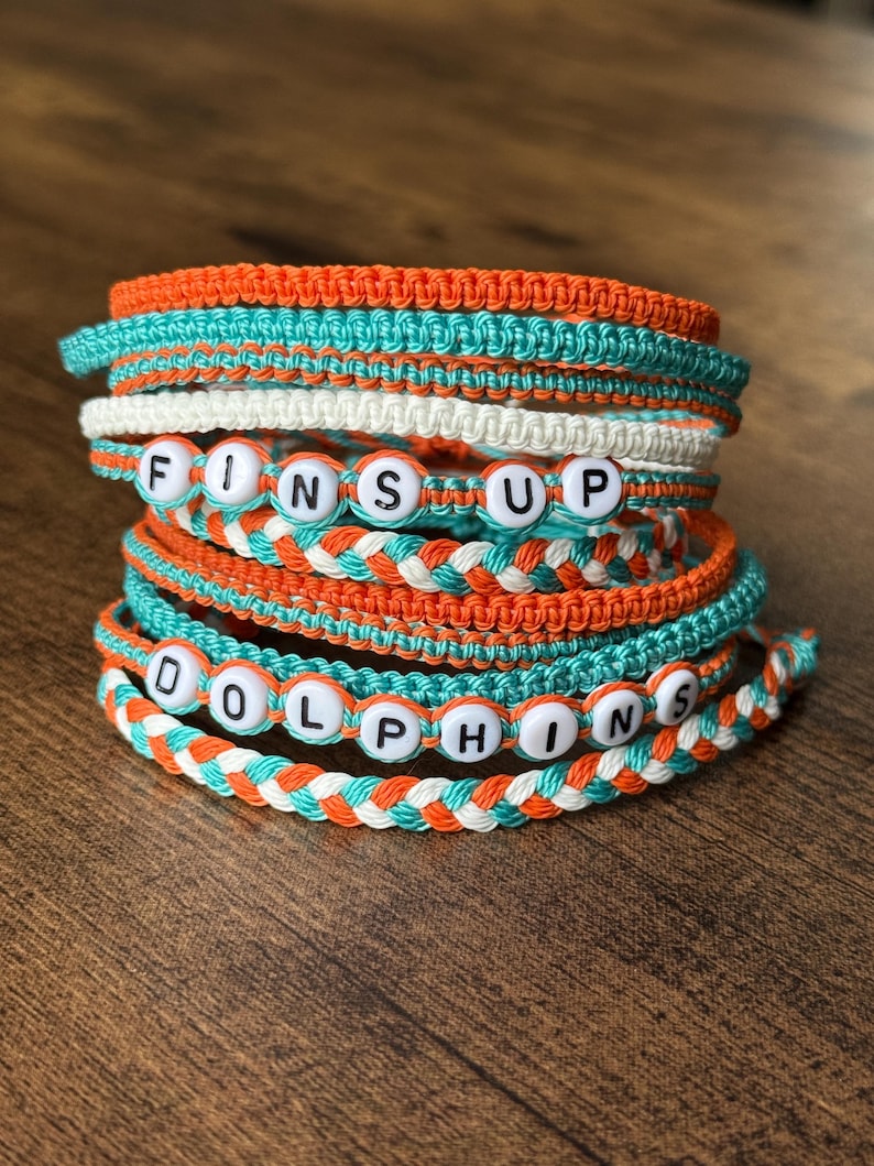 Verstelbare waxkoord vriendschapsarmband | Miami Football | Dolphins Sports Team-armband afbeelding 1