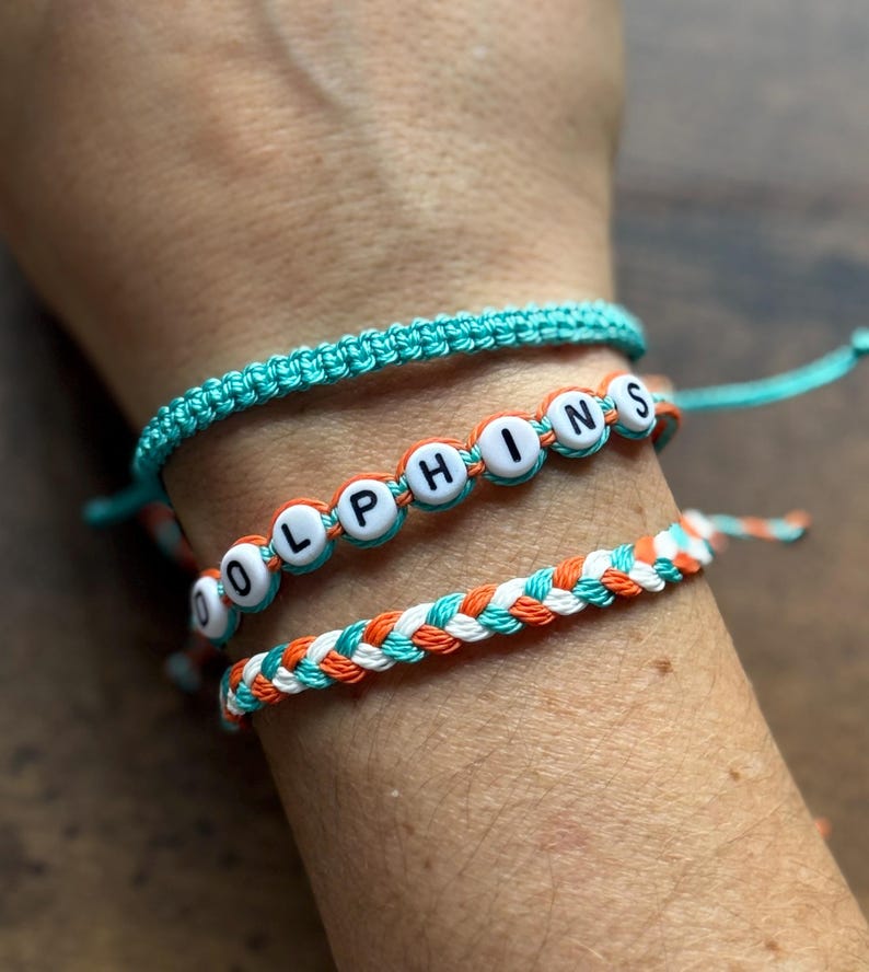 Verstelbare waxkoord vriendschapsarmband | Miami Football | Dolphins Sports Team-armband afbeelding 5