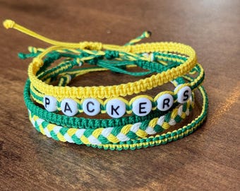 Set of 5 | Adjustable Waxed Cord Friendship Bracelet | Green Bay Football | Packers Sports Team Bracelet