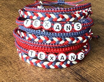 Bracelet d'amitié ajustable en cordon ciré | Football de Houston | Bracelet équipe sportive texane