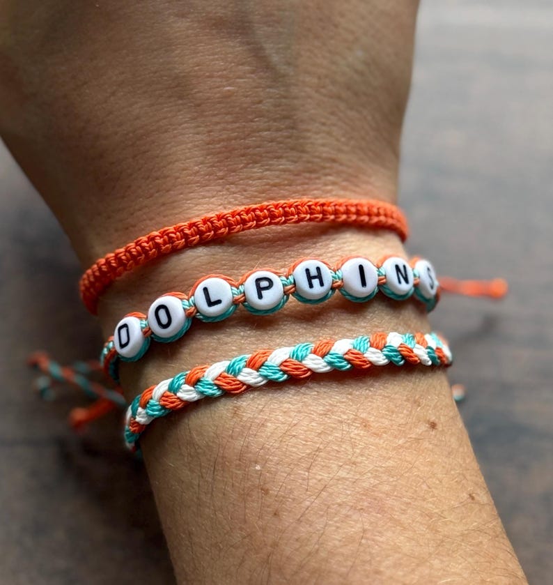 Verstelbare waxkoord vriendschapsarmband | Miami Football | Dolphins Sports Team-armband afbeelding 6