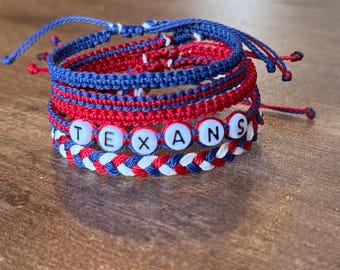 Lot de 5 | Bracelet d'amitié ajustable en cordon ciré | Football de Houston | Bracelet équipe sportive texane