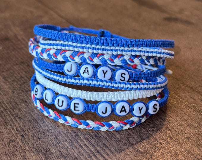 Adjustable Waxed Cord Friendship Bracelet | Toronto Baseball | Blue Jays Sports Team Bracelet