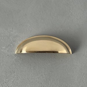 Unlacquered brass ALTON cup pull handle for kitchen cabinets, drawers, furniture. Brushed brass handles gold handles antique brass handles