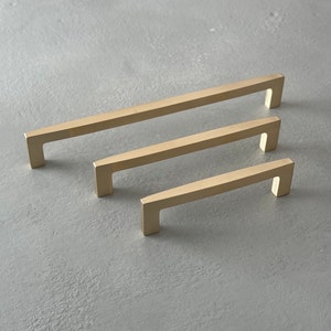 Unlacquered brass NESTON pull handles for kitchen cabinets, drawers, furniture. Brushed brass handles gold handles antique brass handles