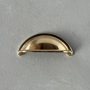 Unlacquered brass HAXBY cup pull handle for kitchen cabinets, drawers, furniture. Brushed brass handles gold handles antique brass handles