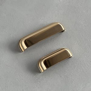 Unlacquered brass HETTON cup pull handle for kitchen cabinets, drawers, furniture. Brushed brass handles gold handles antique brass handles