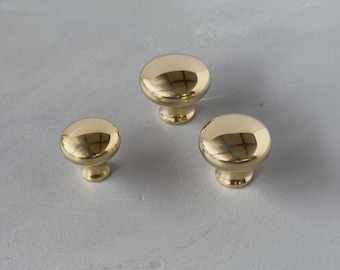 Ongelakte massief messing kastknop - rond ovaal HERIOT-handgreep