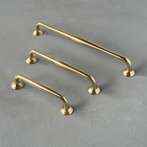 Unlacquered brass AMBLE retro pull handle for kitchen cabinets, drawers, furniture. Brushed brass handles gold handles antique brass handles
