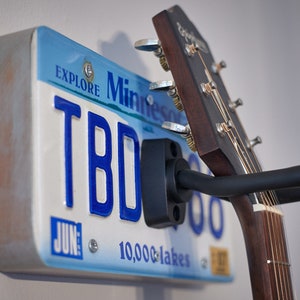 Guitar Hanger, Guitar Mount, Gifts for Him, Gifts for Musicians, Wall Mount, Guitar Holder, License Plate, Music Lover, Minnesota Gift