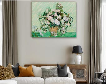 Vincent Van Gogh Roses in Vase 1890 Famous Canvas/Poster Print Art Reproduction, Impressionism Wall Art, Modern Art Painting, Wall Decor