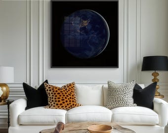 Earth at Night NASA Canvas/Poster Art, City Lights Western Hemisphere North America From Space Photography Print, Earth from Space Wall Art