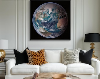 Blue Marble NASA Earth Canvas/Poster Art, View Of Earth Western Hemisphere North America From Space Photography Print, Earth from Space Art