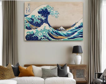 Hokusai The Great Wave off Kanagawa Canvas/Poster Print Art Reproduction, Ukiyoe Japanese Ink Art Print, Woodblock Art, Classic Japanese Art