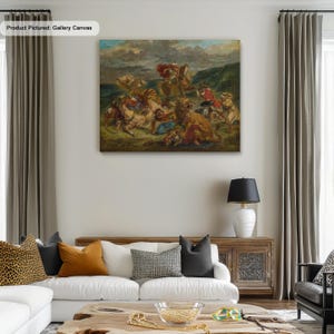 Eugène Delacroix Lion Hunt Famous Canvas/Poster Print Art Reproduction, Classic Wall Art, French Romanticism Painting, Wall Decor