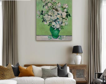 Vincent Van Gogh Roses Painting Canvas, Poster Print Art Reproduction, Impressionism Wall Art, Modern Art Painting