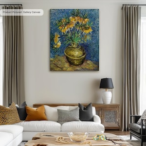 Reproducción de arte en lienzo o póster con la obra de Vincent Van Gogh Fritilarias imperiales en un jarrón de cobre, arte mural impresionista, pintura de arte moderno
