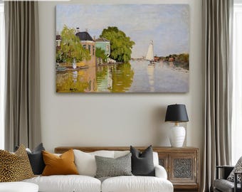 Claude Monet Häuser auf der Achterzaan Leinwand / Poster Reproduktion, berühmte klassische Leinwand Wandkunst, moderne Kunst impressionistisch Malerei