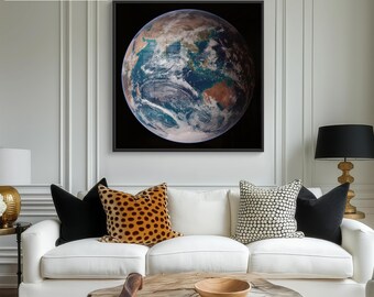 Blue Marble NASA Earth Canvas/Poster Art, View Of Earth Eastern Hemisphere Asia Australia From Space Photography Print, Earth from Space Art