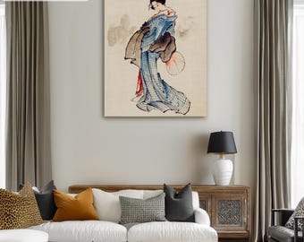 Hokusai japanische Frau im Kimono Leinwand, Poster Reproduktion, Ukiyo-e japanische Tusche Kunstdruck, japanische Holzschnittkunst