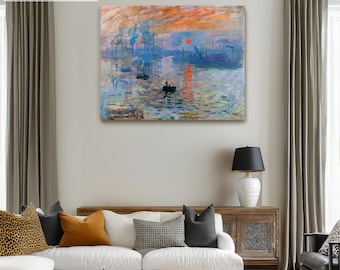 Claude Monet Impression Sunrise Canvas/Poster Art Reproduction, Famous Monet Classic Canvas Wall Art, Modern Art Impressionist Painting