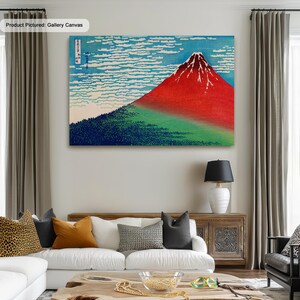 Hokusai Fine Wind, Clear Morning Red Fuji Canvas/Poster Art Reproduction, Ukiyoe Japanese Ink Art Print, Famous Woodblock Japanese Art