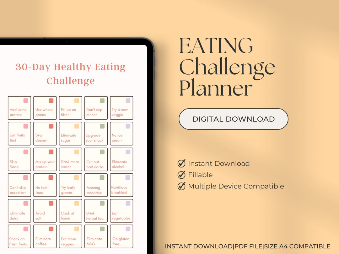 Meal Planner, and 30day Food Challenge, Meal Planning, Printable File