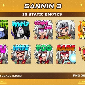 10 Sannin Ninja Static Emotes Pack 3, Ninja Static 10 Sannin Legend Ninja Shinobi Twitch Discord Youtube Emotes Pack 3